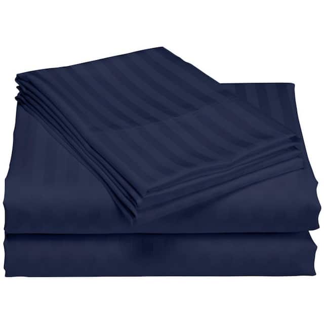 1200 Thread Count Cotton Deep Pocket Luxury Hotel Stripe Sheet Set - Navy - King