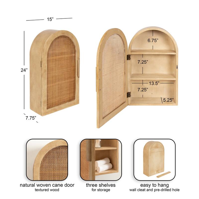 Kate and Laurel Ori Rattan Arch Wall Cabinet - 15x8x24