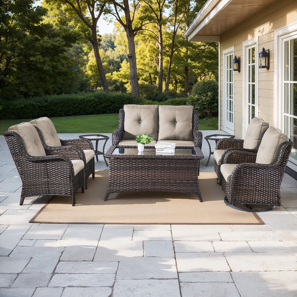 Gymojoy 8-Piece Outdoor Wicker Patio Furniture Set with Swivel Rockers, Loveseat & Side Tables