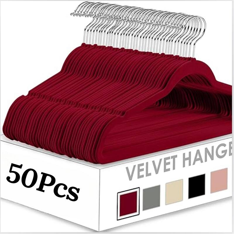 Flocking non-slip plastic hanger velvet thickened clothes rack 50pc