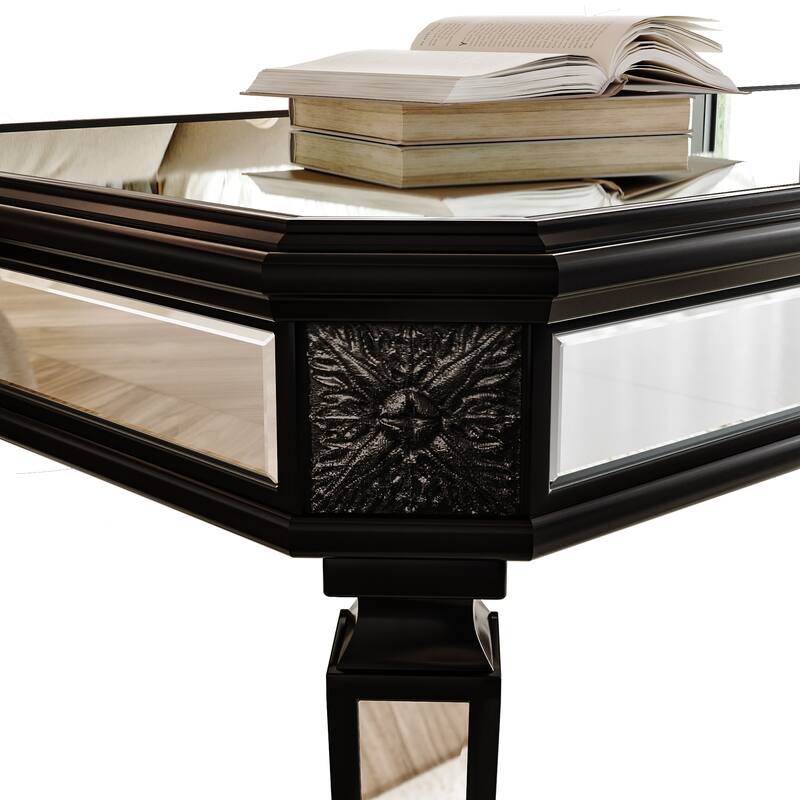 GDF Studio - Lorent Modern Mirrored Coffee Table with Carved Wood Accents