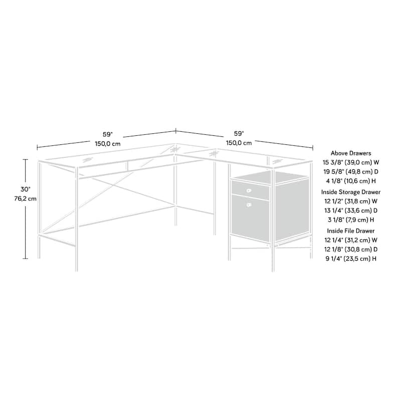 Wood L-Shaped Desk with Glass Top, White
