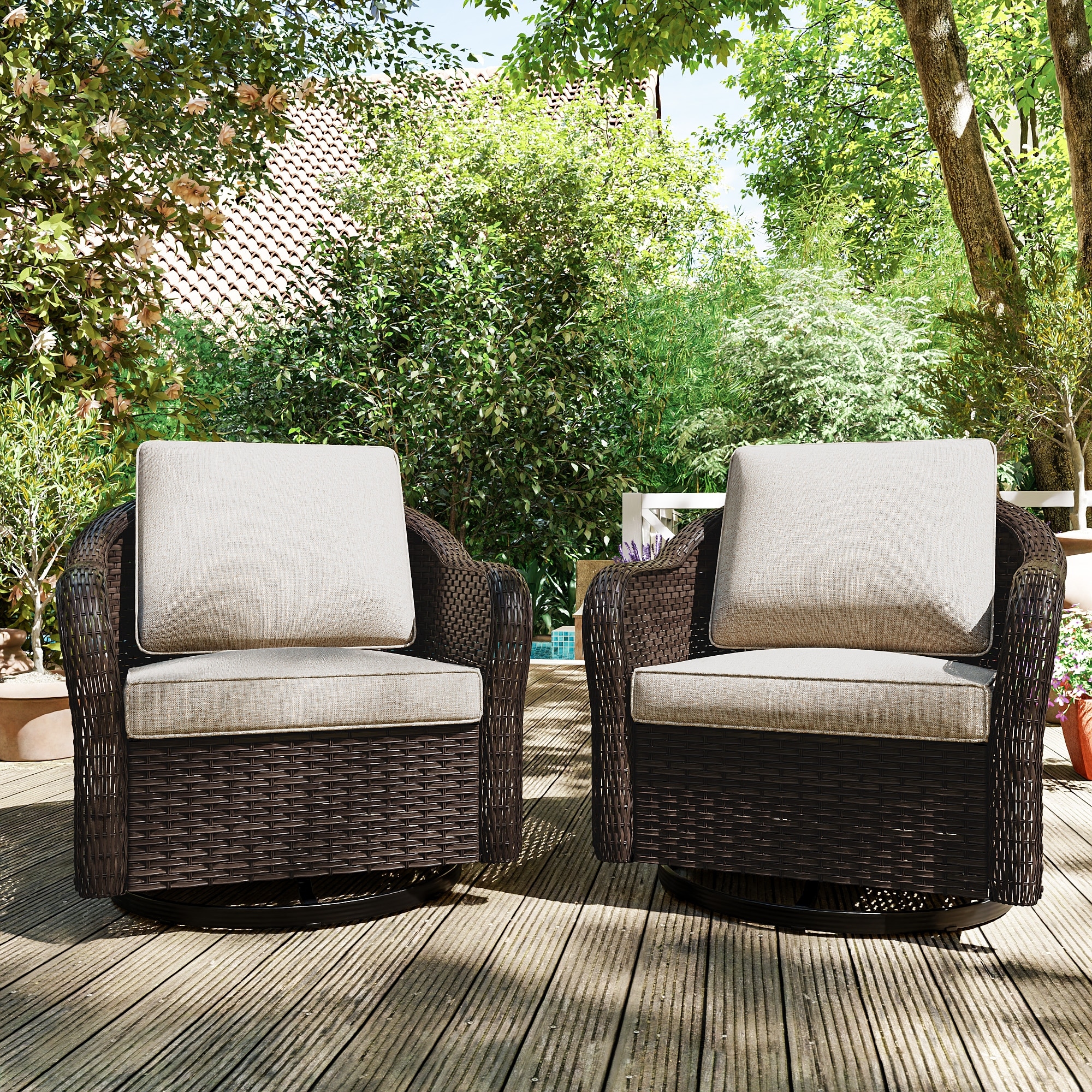 COZYWOR 2-person Outdoor Patio Rattan Swivel Rocking Chair