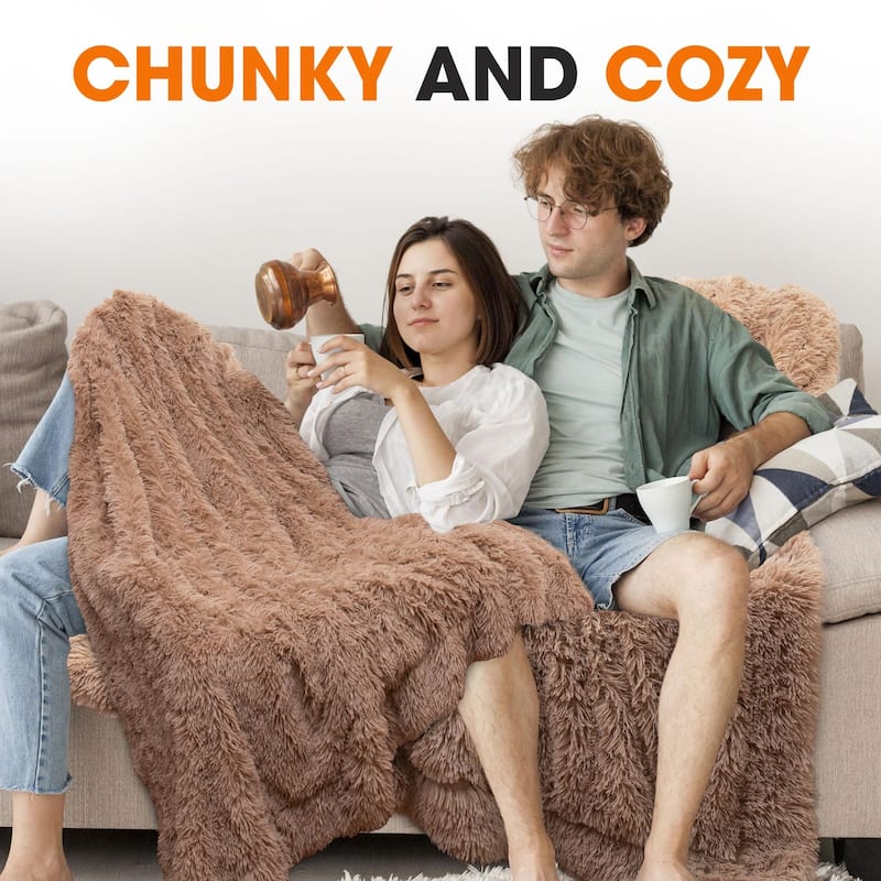 Cheer Collection Reversible Faux Fur Accent Throw Blanket