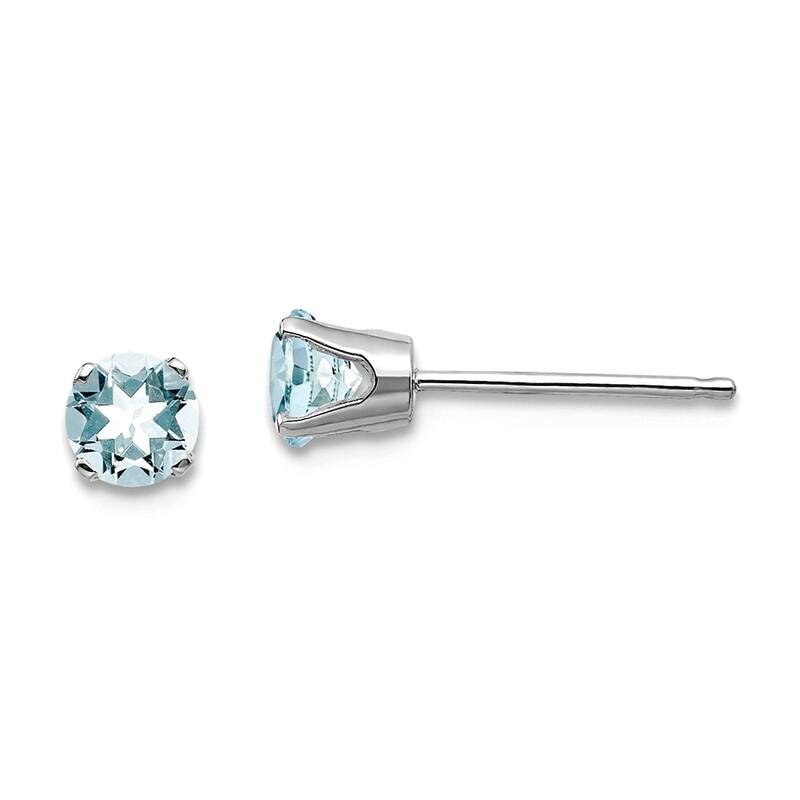 Curata 14k White Gold 4mm Round Gemstone Birthstone Post Stud Earrings - Aquamarine