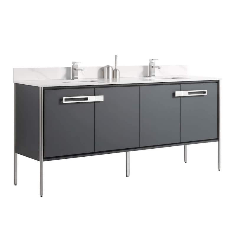 Fine Fixtures Oakville Bathroom Vanity with White Ceramic Sink - 72 Inch - Onix Grey - Chrome Hardware