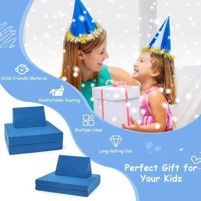 4-Piece Convertible Kids Couch Set with 2 Folding Mats - 66" x 33" x 5.5" (L x W x H)