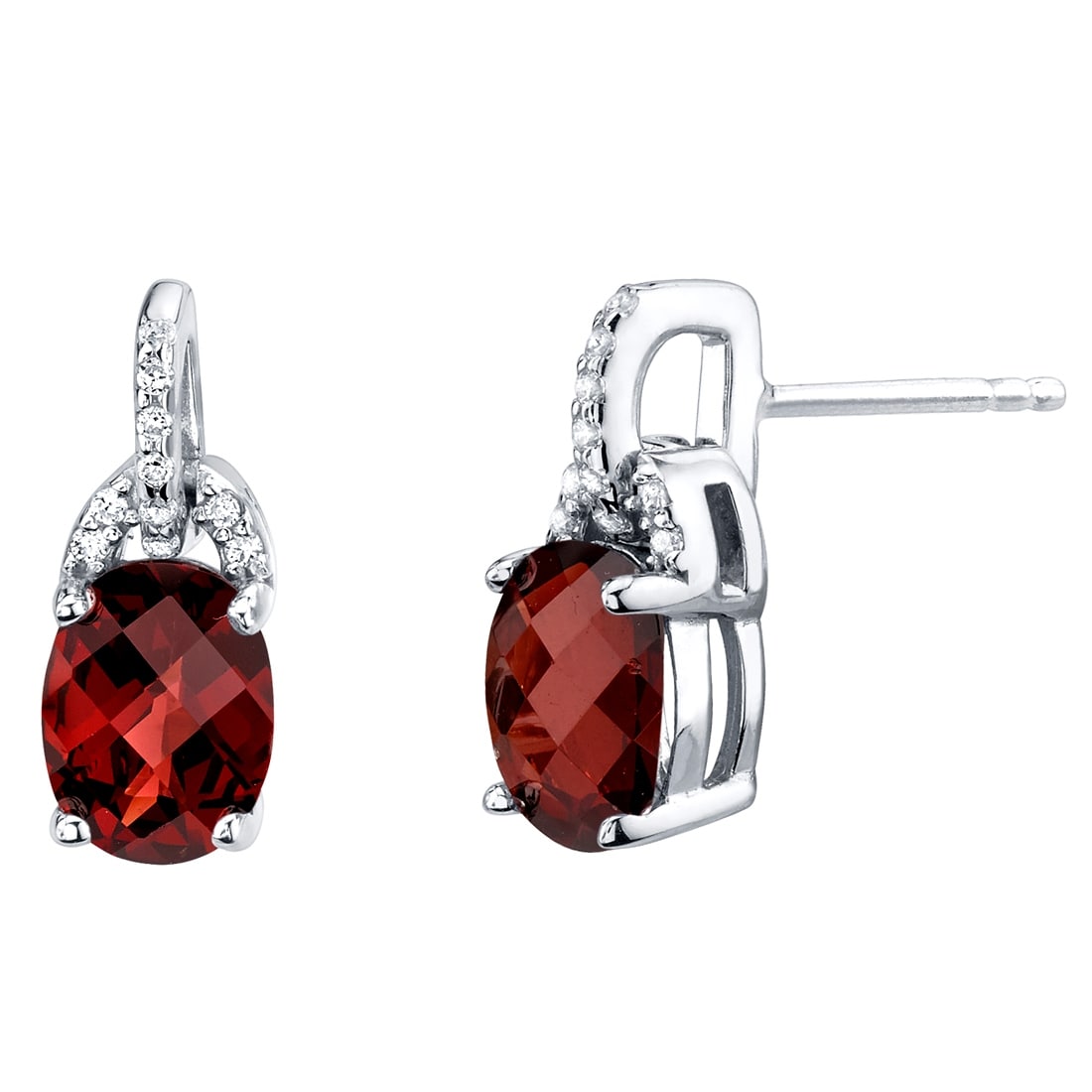 Oravo Sterling Silver 3ct Garnet Oval Stud Earrings