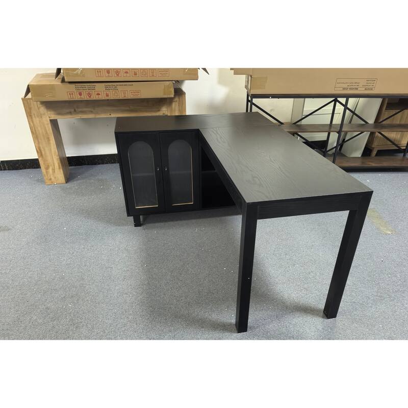 59-Inch L Shaped Desk with Storage Cabinet, Corner Executive Desk