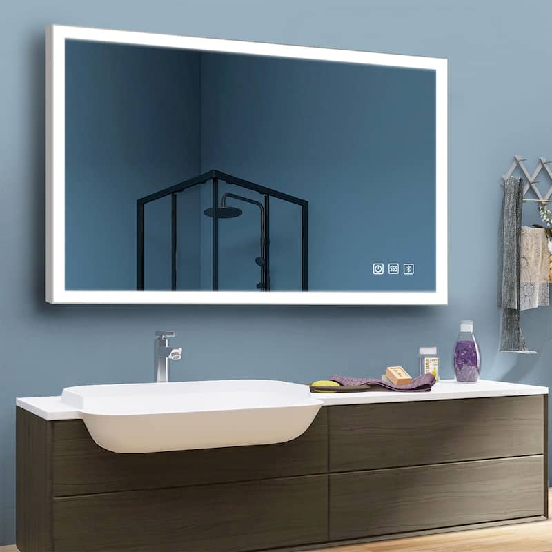 Rectangular Framed Anti-Fog Wall Mounted LED Bathroom Vanity Mirror - 40" x 28"
