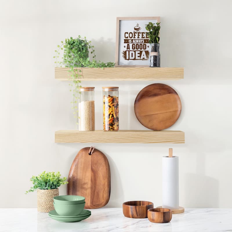 Solid Wood Floating Shelves for Wall - Compact Wooden Wall-Mounted Shelves (16”, Set of 2) - 5.5” L X 16"W X 1.2” H