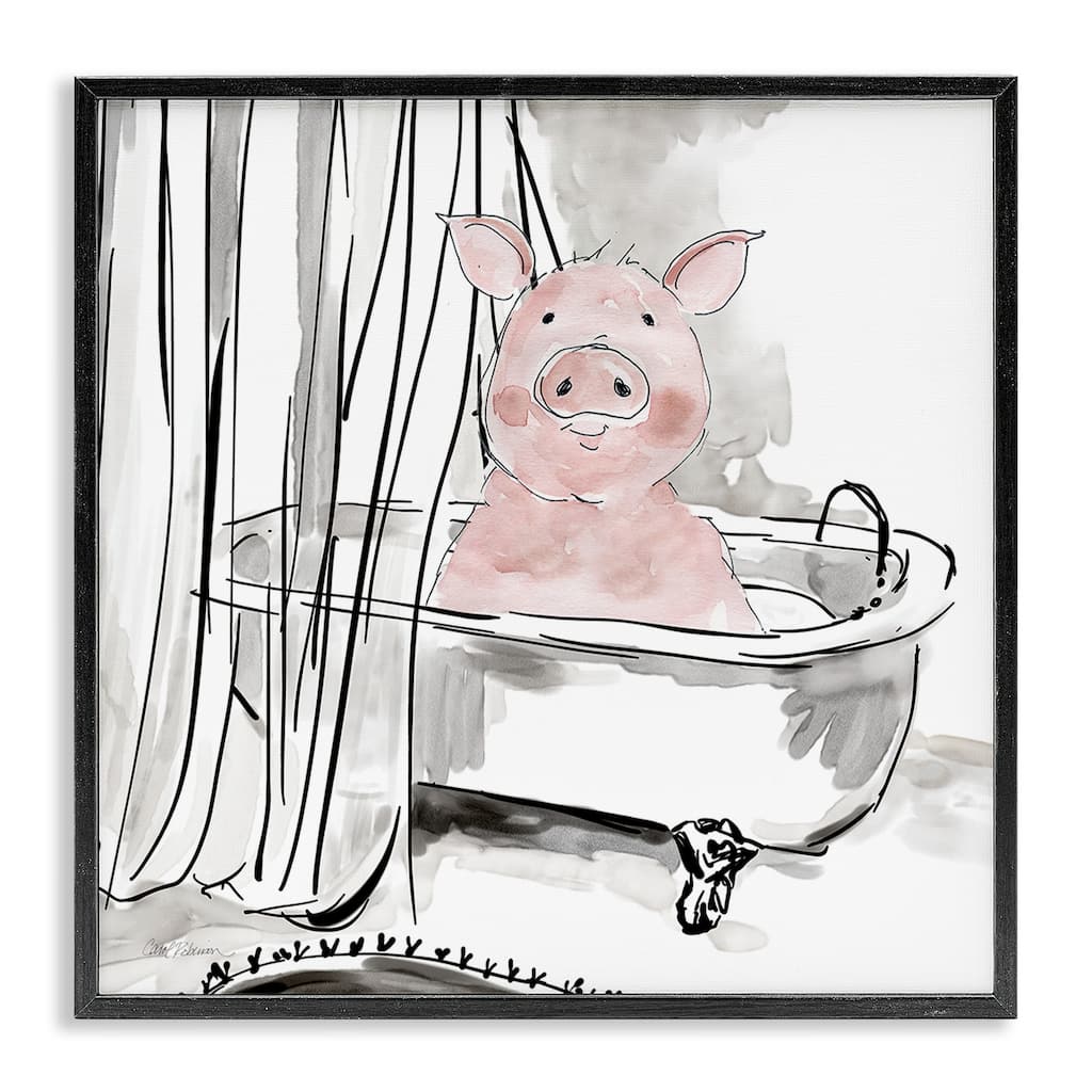 Stupell Minimal Bathtub Piggy Framed Giclee Art Design By Carol Robinson