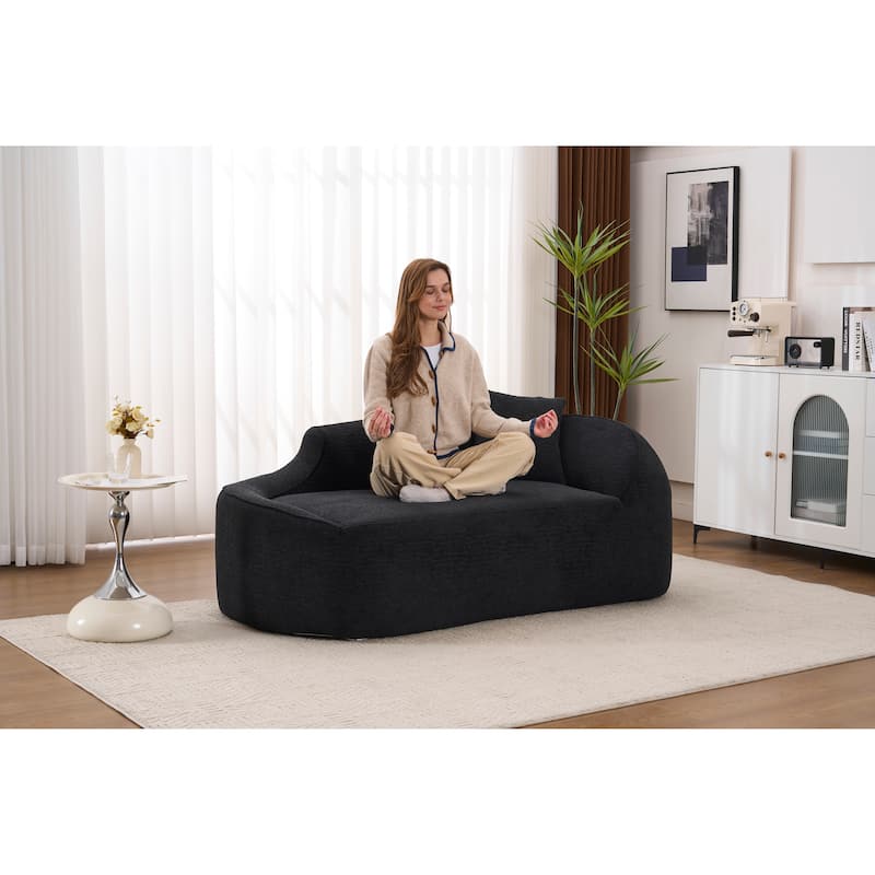 LY-048 Compression Curved Chaise Longue Chair Indoor, Modern Chenille Loveseat Couch