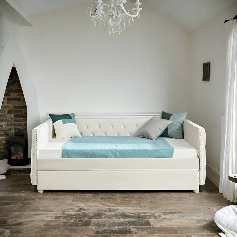 Velvet Upholstered Full Size Day Bed with ButtonTufted, Sofa Daybed