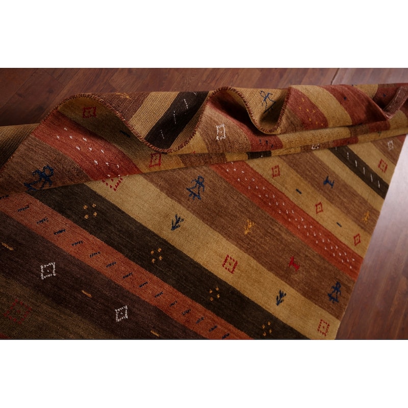 Animals Striped Gabbeh Indian Area Rug Handmade Wool Carpet - 5'3"x 7'10"