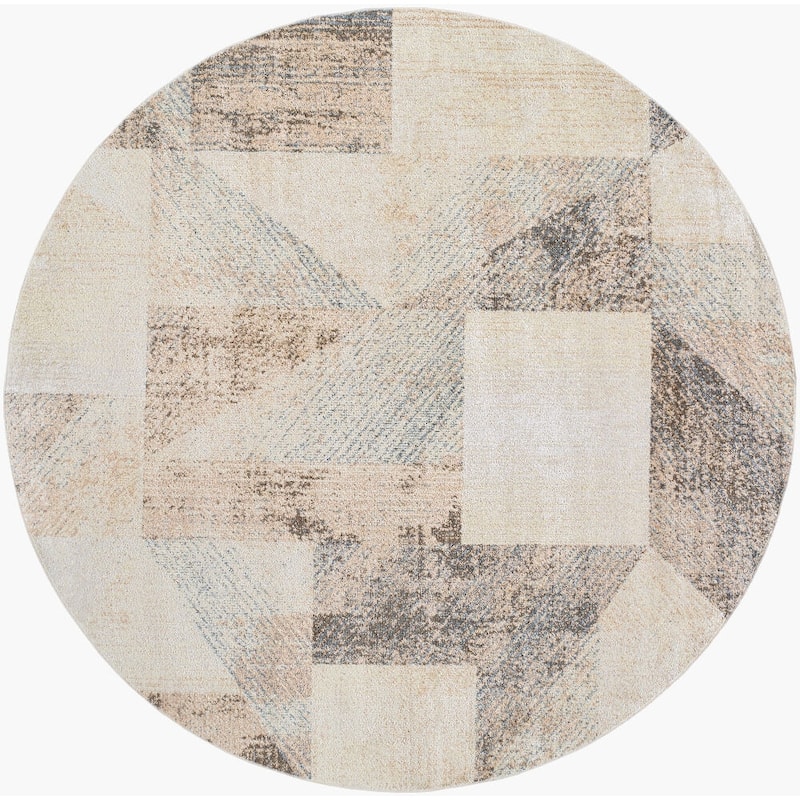 Livabliss Lillian Modern Washable Area Rug - 6'7" x 6'7" Round - Brown/Blue