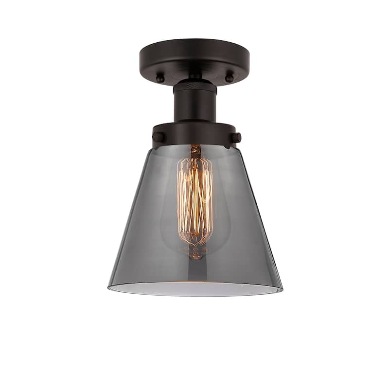Innovations Lighting Edison Cone - 1 Light 7" Semi-Flush Mount - Oil Rubbed Bronze/Light Smoke