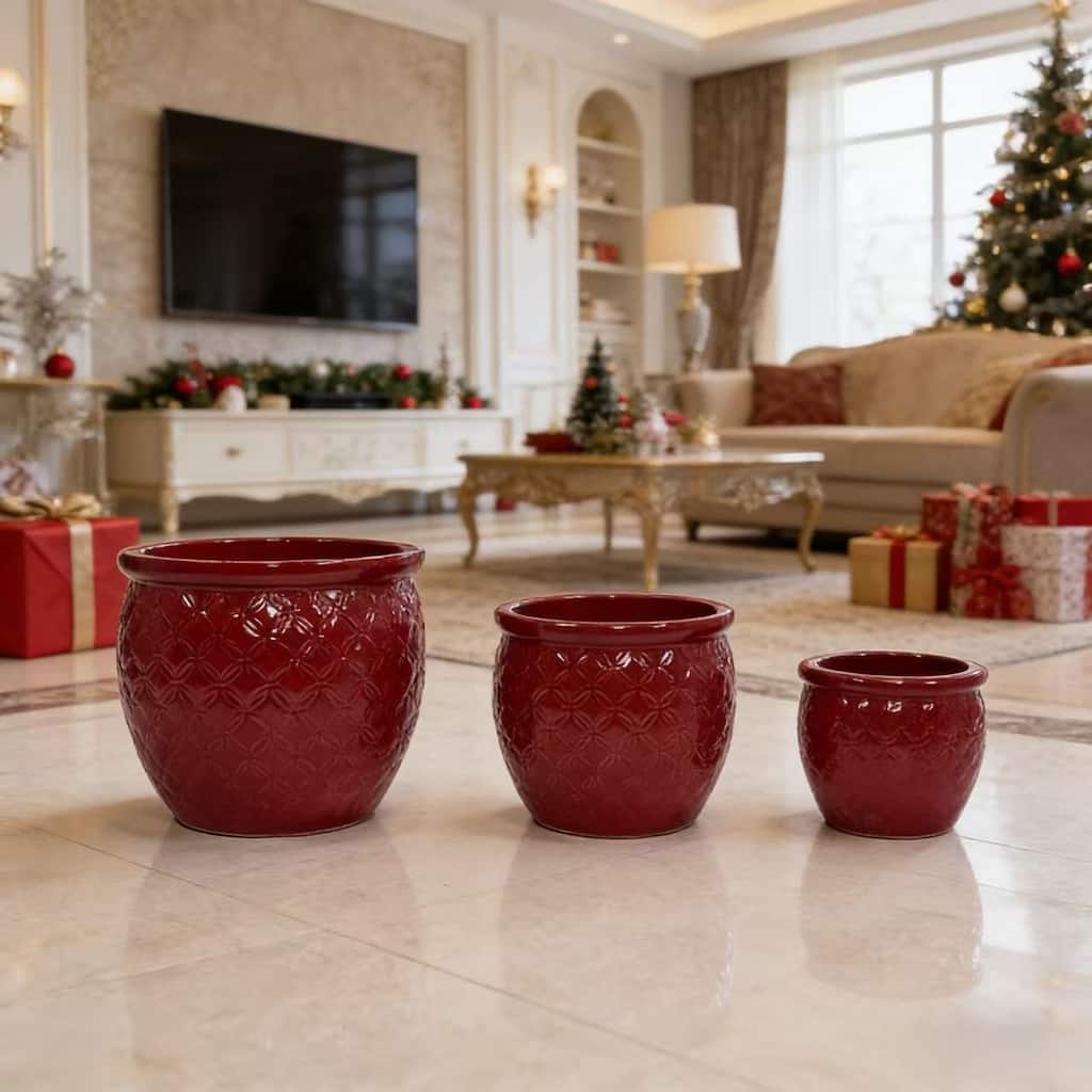 Handmade Ceramic Flower Pot Set of 3, 15/12/10" Diameter