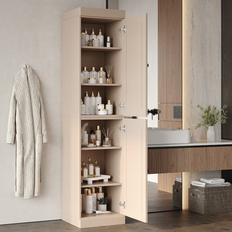 100% Solid Wood Tall Freestanding Bathroom Linen Cabinet with Doors, Adjustable Shelves, Modular Storage, 16.5" W x 71.5" H