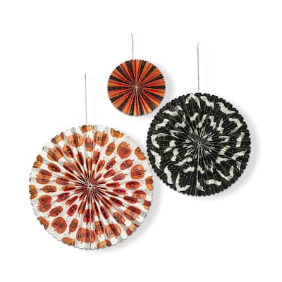 Halloween Paper Fan Wall Art Decor - Multicolor Holiday Ornaments - 17" x 17" - Easy Dust Clean