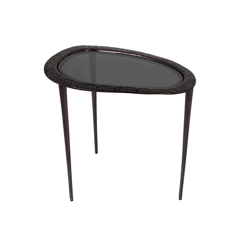 Black Aluminum Metal Abstract Oval Shaped Accent Table with Shaded Glass Top