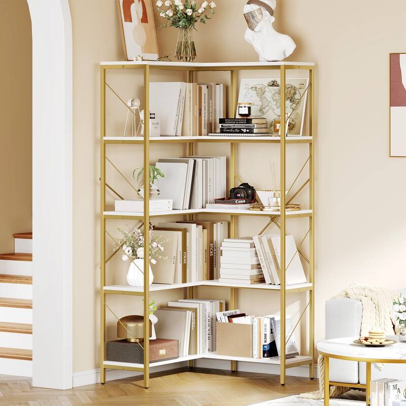 Moasis 65.9-Inch Corner Bookshelf 5-Tier Industrial Display Bookcase