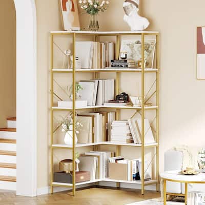 Moasis 65.9-Inch Corner Bookshelf 5-Tier Industrial Display Bookcase