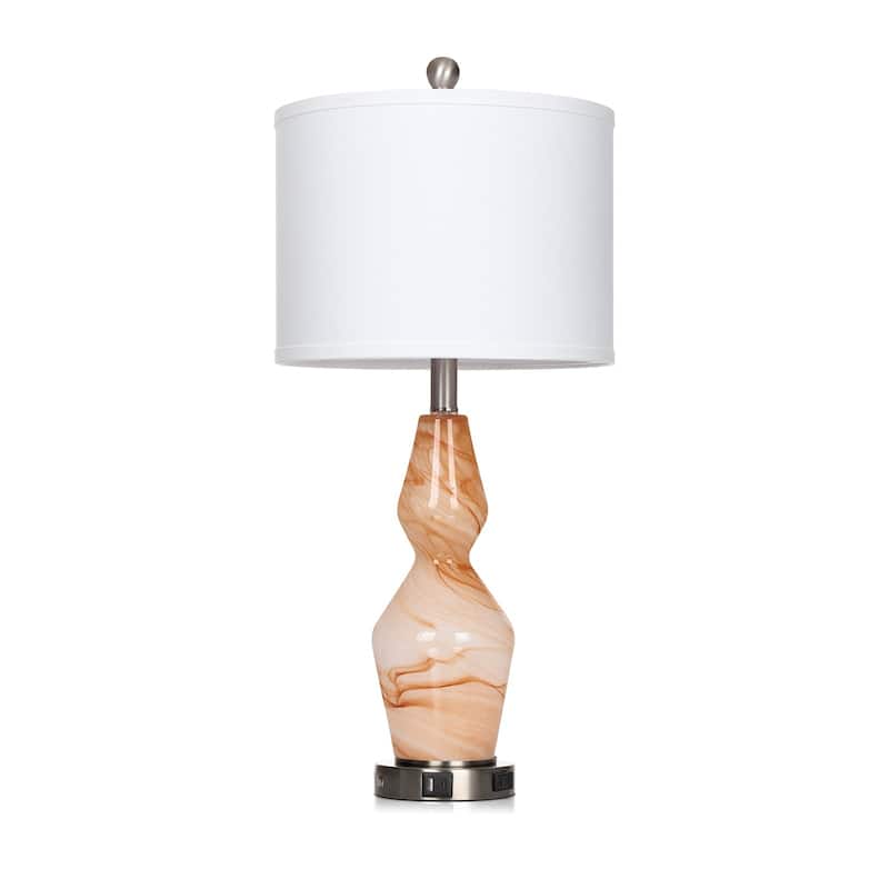 Brown Art Glass Nightlight Table Lamp 2in1 with Exquisite Brown Texture (Set of 2) - 12'' x 12'' x 26.5'' (L x W x H)