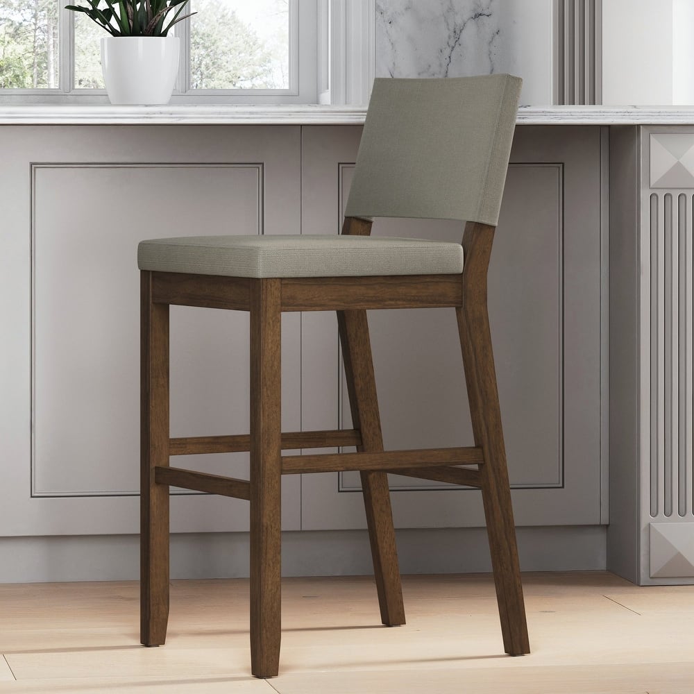 Nathan James Linus Modern Upholstered Bar Stool with Back and Solid Rubberwood Legs