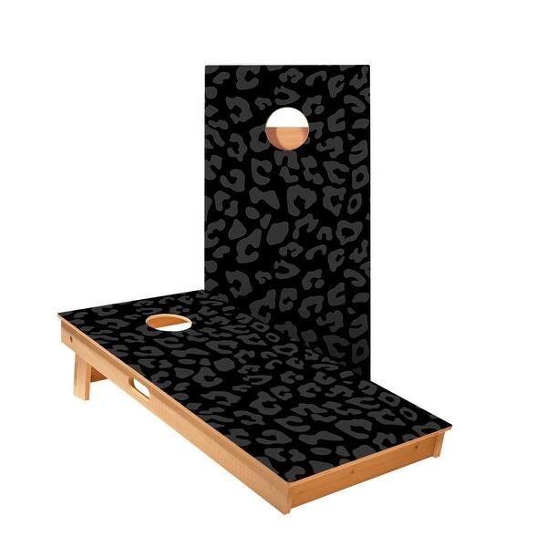 slide 2 of 5, Black Leopard Print Cornhole Boards NO Bags - Add Board Lights