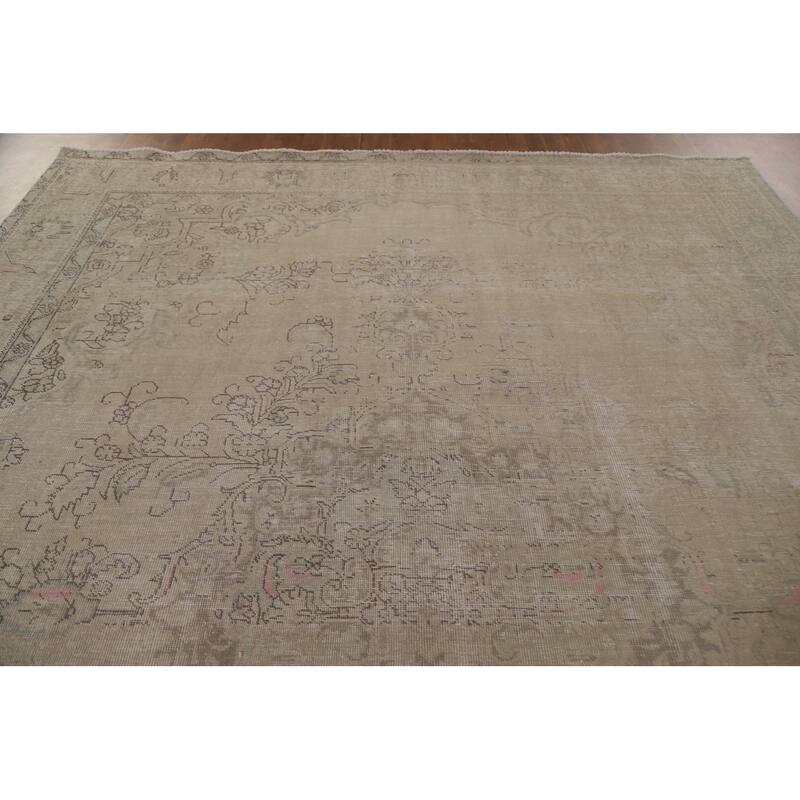 Hand Knotted Oriental 100% Wool Carpet Traditional Medallion Beige & Ivories Tabriz Area Rug - 12' 11'' X 9' 6''