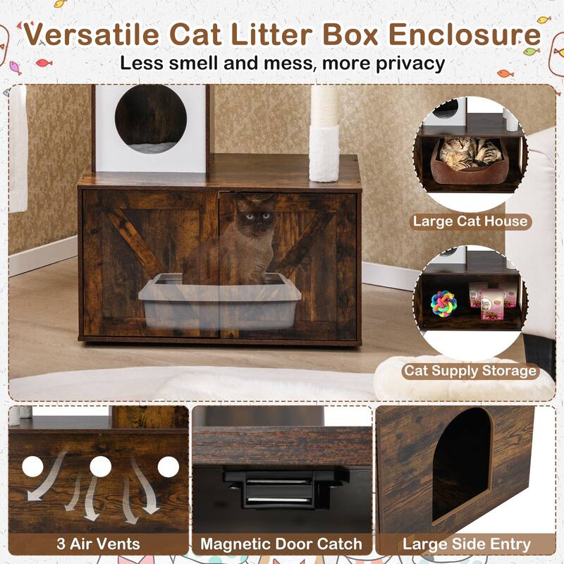 Gymax 59 inch Cat Tree w/ Litter Box Enclosure w/ Hidden Washroom