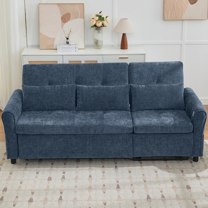 2-in-1 Sofa with Pull-Out Sleeper & Reversible Recliner by Harper&Bright Designs - Blue
