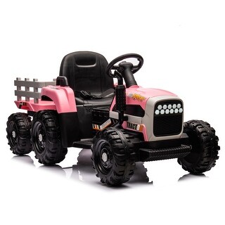 Kids 12V Electric Ride-On Tractor with Trailer, Parental Remote, 3-Speed Modes, Music & LED Lights, for Ages 3-6