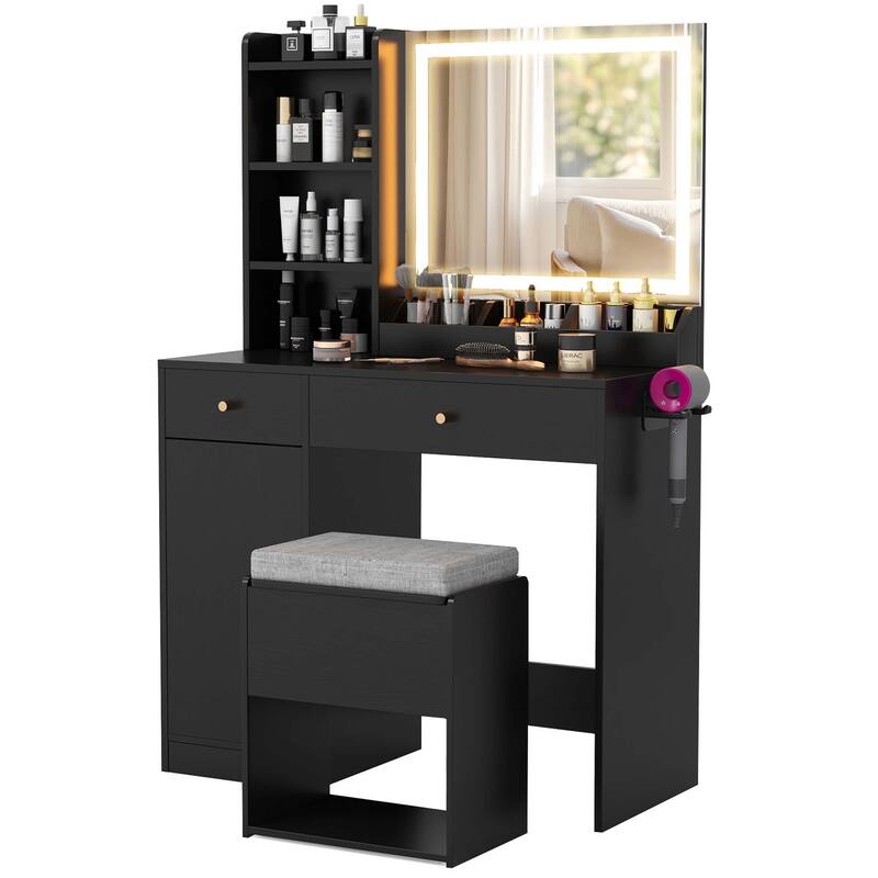 Costway Vanity Set Dressing Table and Chair Set with 3 Lighting Modes - See Details