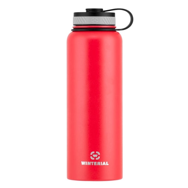 Winterial 40 oz Stainless Steel Insulated Double Walled Wide Mouth HOT & COLD Premium Water Bottle (RED)