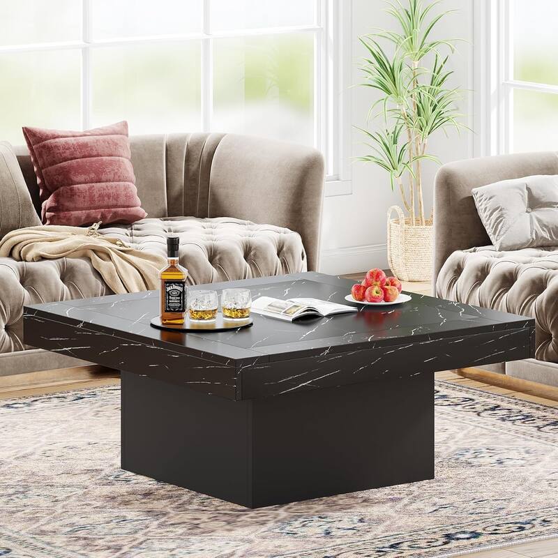 Modern Square LED Coffee Table, Low Center Table with Built-In Light for Living Room