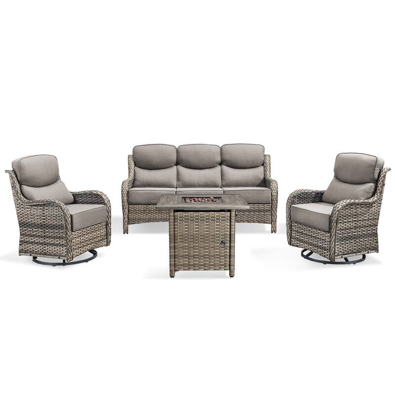 Pocassy 4 Pieces Outdoor 6" Sofa Swivel Chair with Fire Pit Table