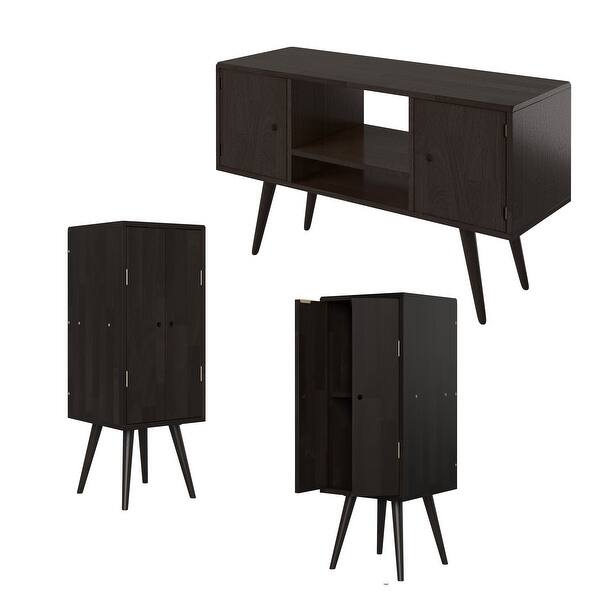 slide 2 of 47, Carson Carrington Shorewood 3-Piece Mid Century Modern Vertical Chests and Entertainment Cabinet Dark Brown