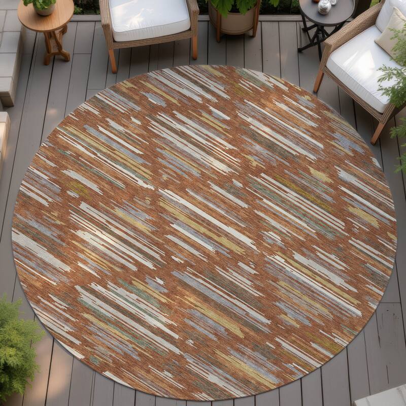 Machine Washable Indoor/ Outdoor Modern Trellis Chantille Rug - Paprika - 8' x 8'