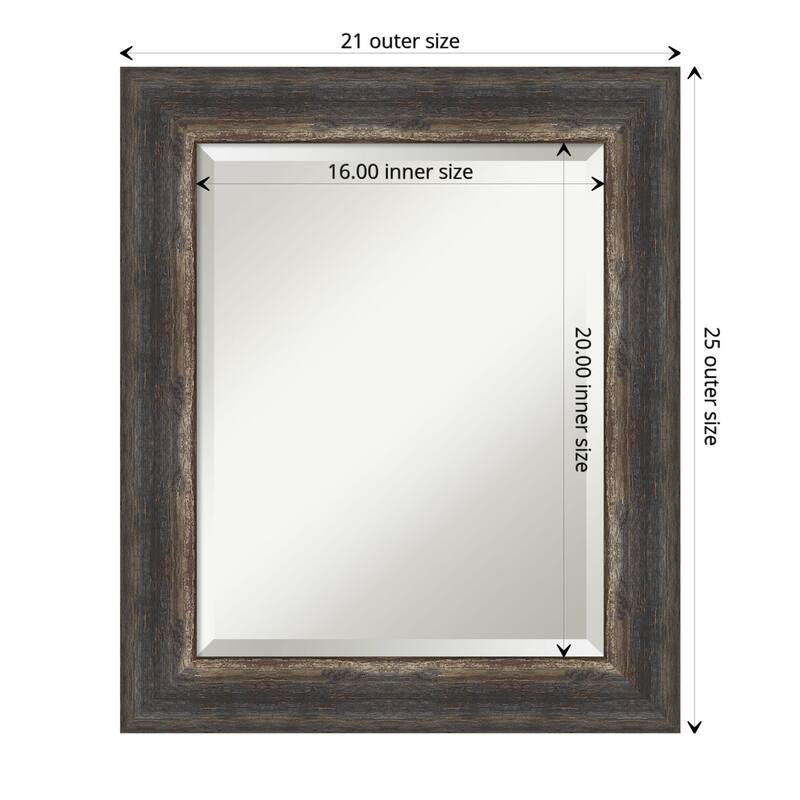 Beveled Bathroom Wall Mirror - Bark Rustic Char Frame - Outer Size: 21 x 25 in - Bark Rustic Char