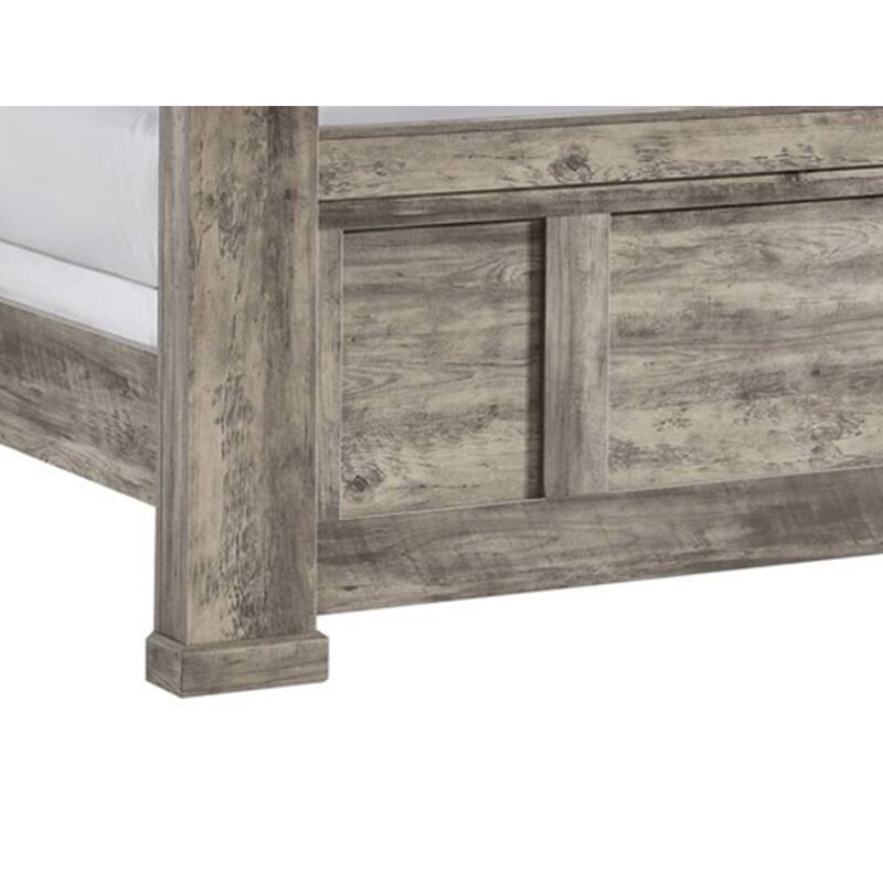 Elaya Queen Panel Bed, Arched Crown Headboard, Weathered Gray Wood