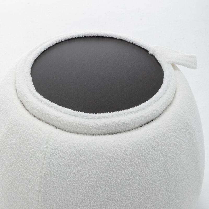 SEYNAR 25" Faux Sherpa Round Storage Ottoman - Large Cozy Bouclé Footrest Stool