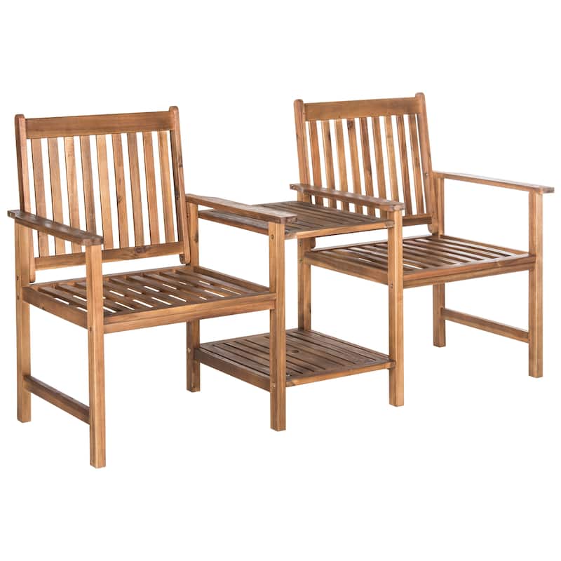 SAFAVIEH Outdoor Kya Solid Wood Twin Seat Bench - 24Wx65Dx35H