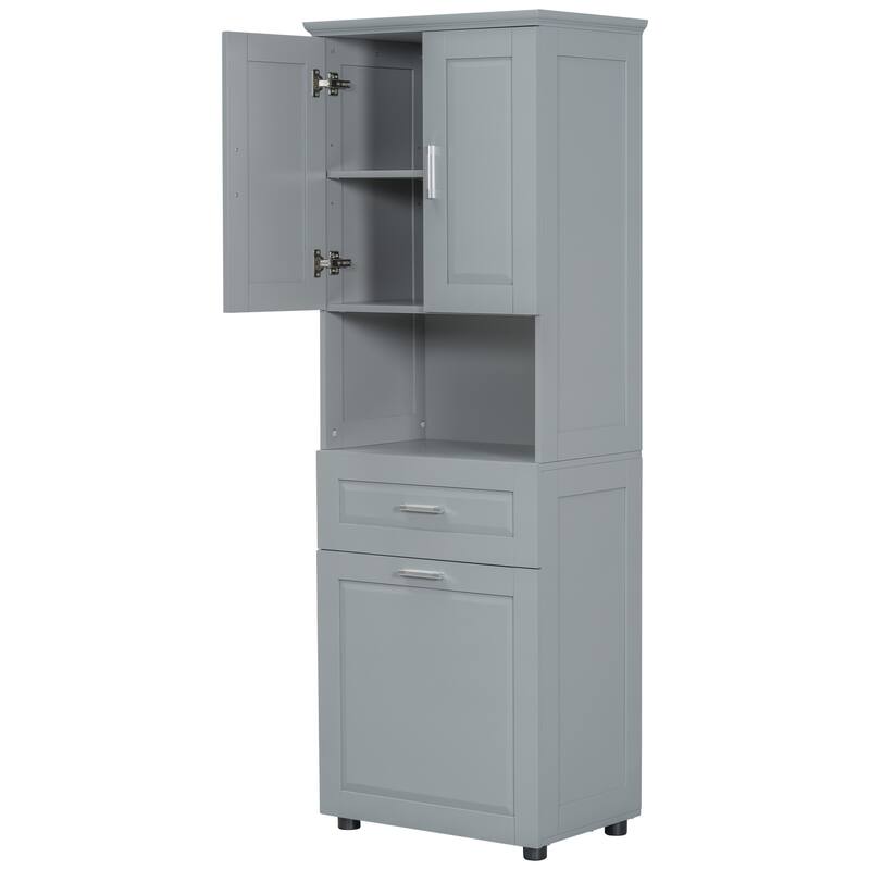 GDFStudio - Harper Elms Tall Bathroom Storage Cabinet with Tilt-Out Laundry Hamper and Upper Organizer