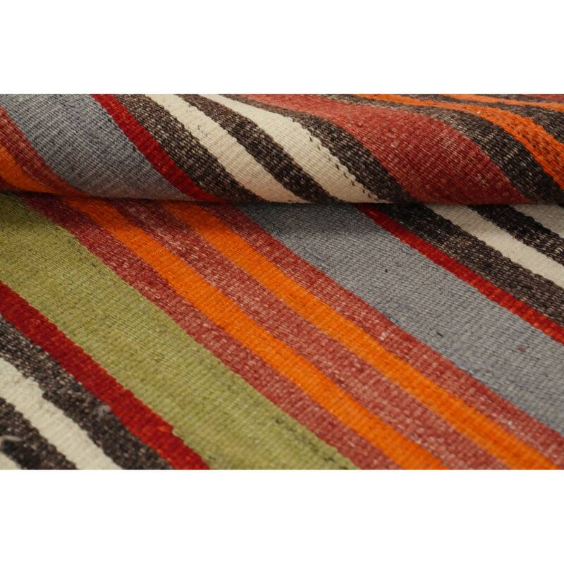 Hand Woven Oriental 100% Wool Carpet Southwestern Geometric Oranges & Rust Kilim Runner Rug - 9' 3'' X 4' 5''