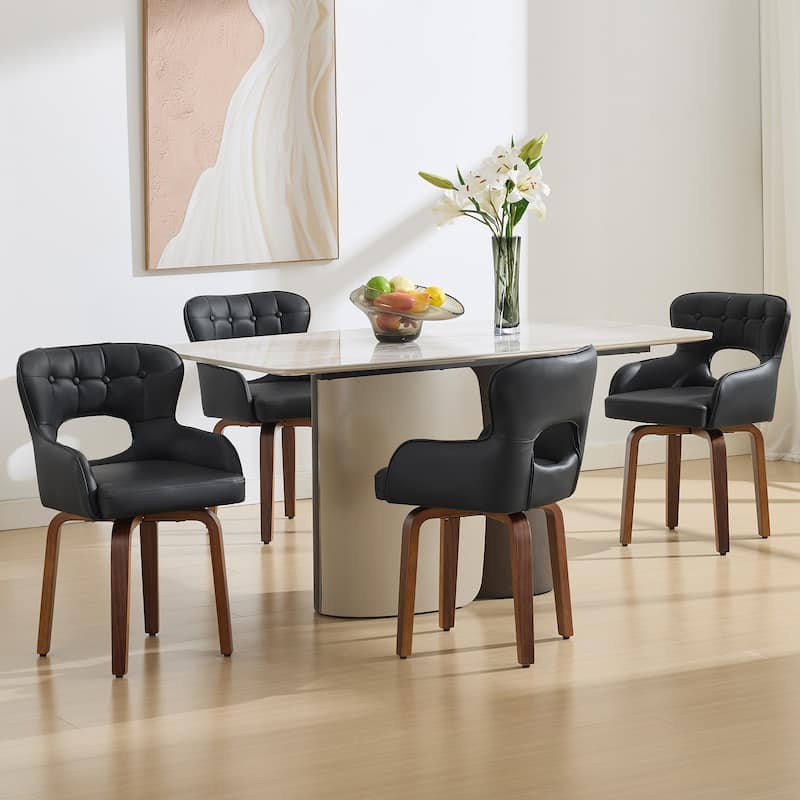 Bentwood Swivel Dining Chairs Set of 2/4/6, Faux Leather Upholstered Chairs Kitchen Chairs - Black - Set of 4