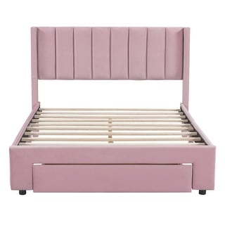 Gray Full Velvet Upholstered Bed with Large Storage Drawer - Luxurious Design