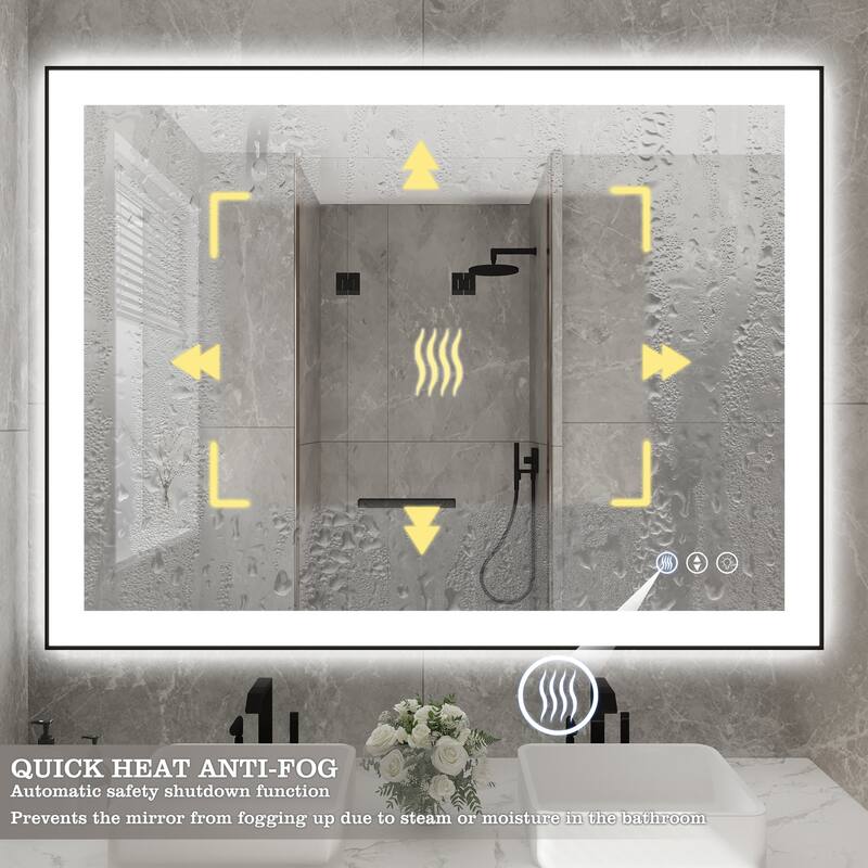 Rectangular Aluminum Framed Backlit and Front Light LED Wall Bathroom Vanity Mirror - N/A