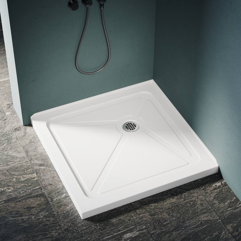 Elegant Square Shower Base in White Corner Drain Anti-slip Acrylic Quarter Shower Pan
